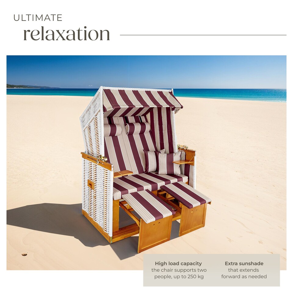 image 1 of Beach Chair Sylt with cushions, footrest and rain cover | Red | red/white | 1