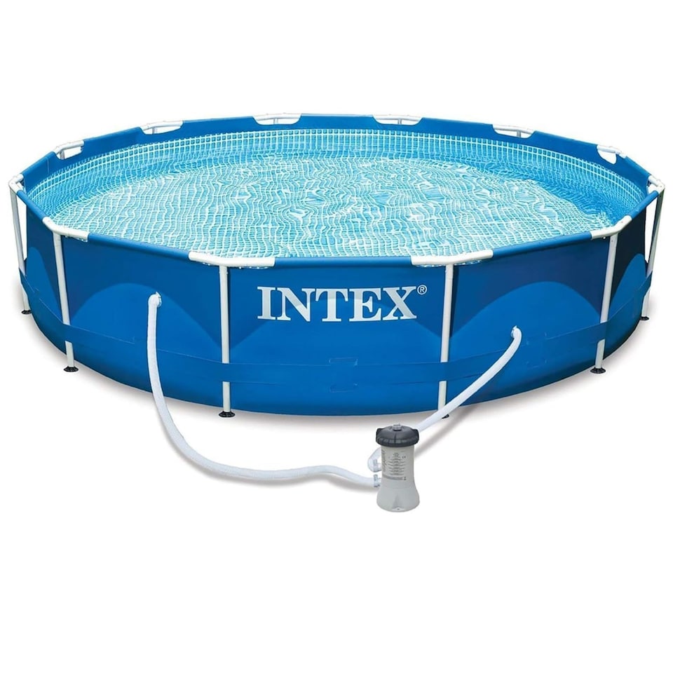 image 1 of Intex 12ft x 30in Round Metal Frame Pool with Filter Pump - Blue