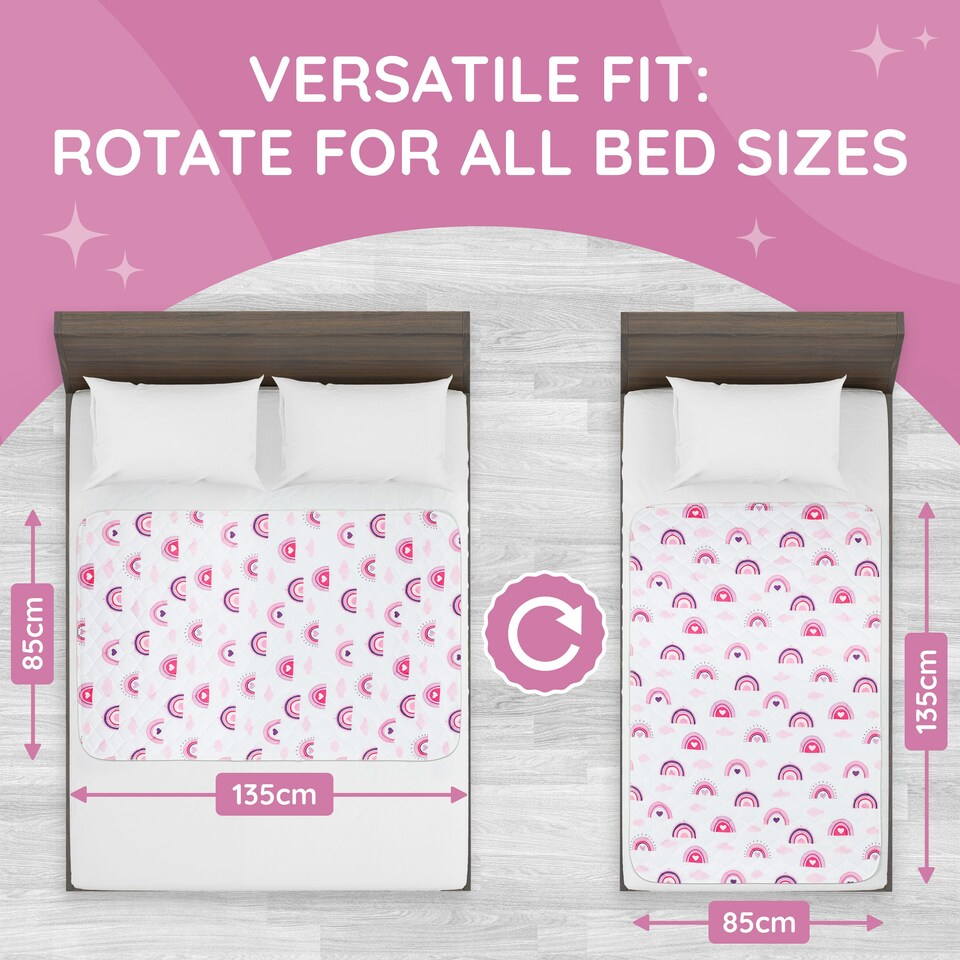 image 1 of Toddler Potty Training Bed Pads - Soft Waterproof Bedwetting Pee Protector Mat for Kids - Incontinence Mattress Sheet Absorbs Up to 2000ml - 135 x 85cm, Rainbow White | Rainbow | Double