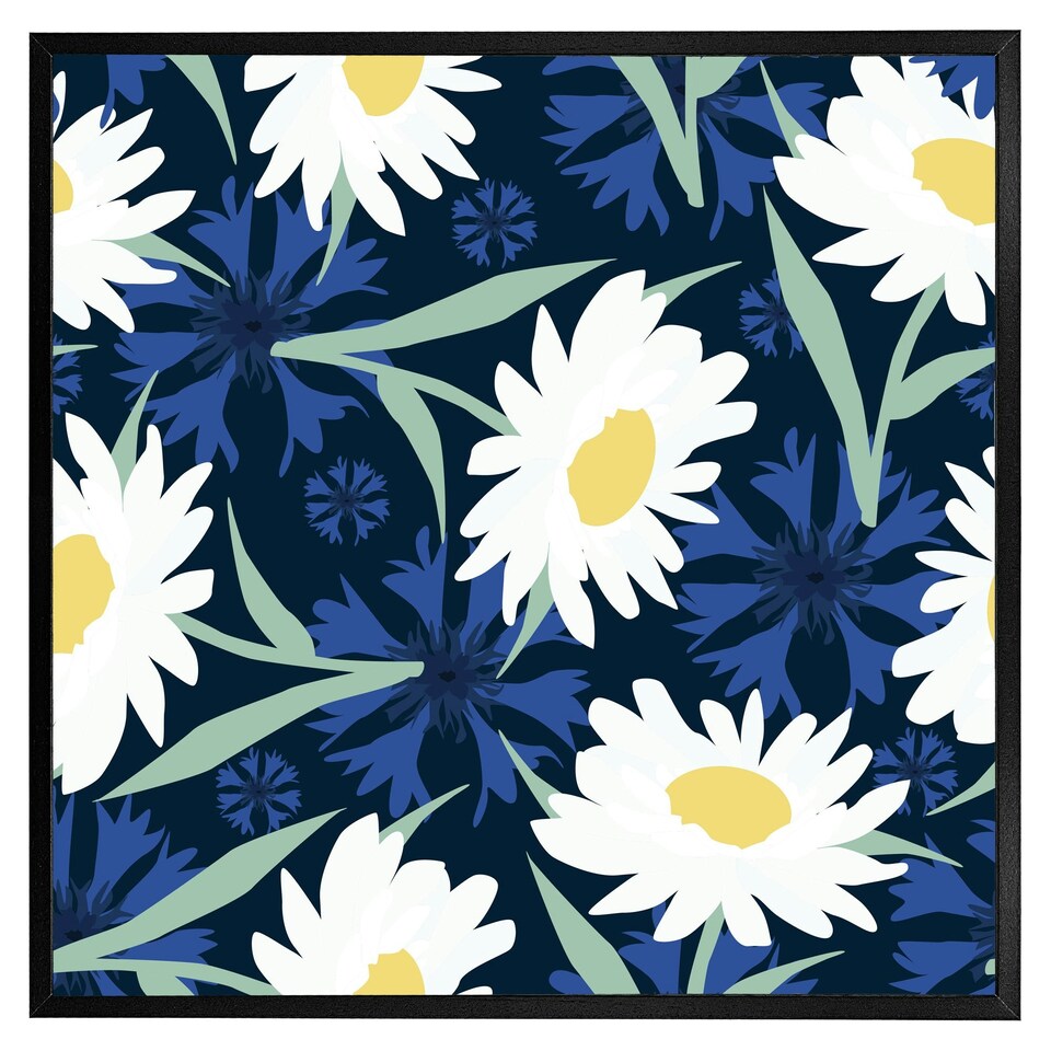 image 1 of Daisies on navy (Picutre Frame) White | XL