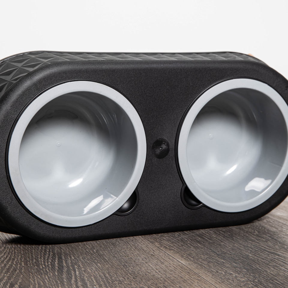 image 1 of 16cm x 9cm Black Plastic Raised Double Pet Bowl Feeding Station with Stand