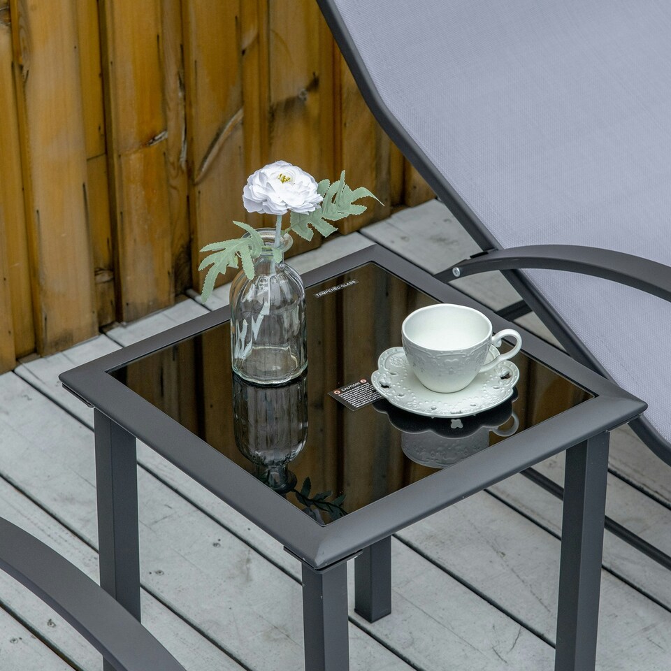 image 1 of Outsunny 3 Pieces Lounge Chair Set Garden Sunbathing Chair w/ Table Light Grey