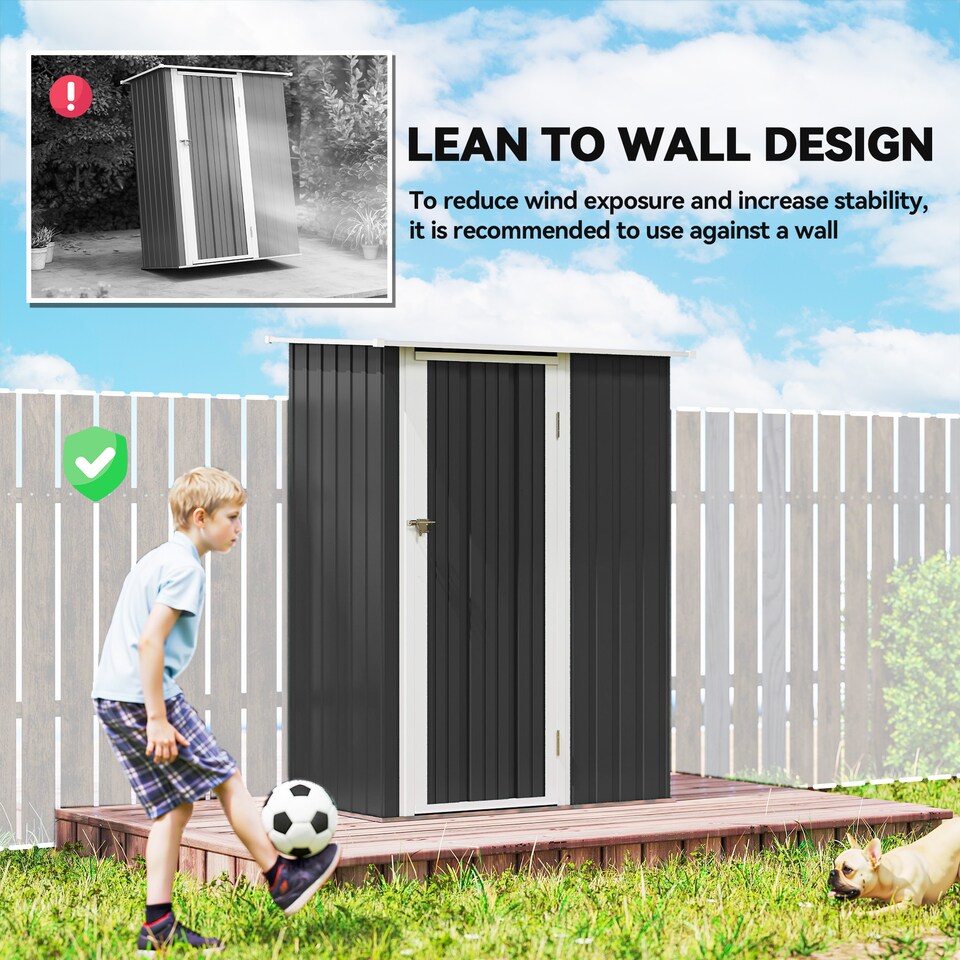 image 1 of Outsunny Outdoor Storage Shed Steel Garden Shed w/ Lockable Door Dark Grey | Grey | 142cm x 86cm x 189cm