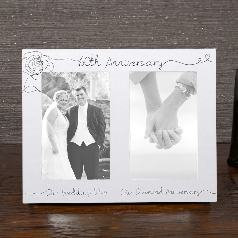 image 1 of Beautiful Double Picture Frame for 60th Wedding Anniversary - Silver Foil Text Silver | One Size