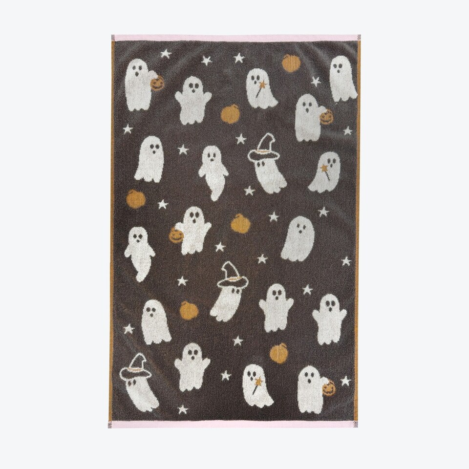 image 1 of Luxury Halloween Hand Towels Pack of 2 - 100% Cotton Spooky Tea Towels Grey | Ghosties