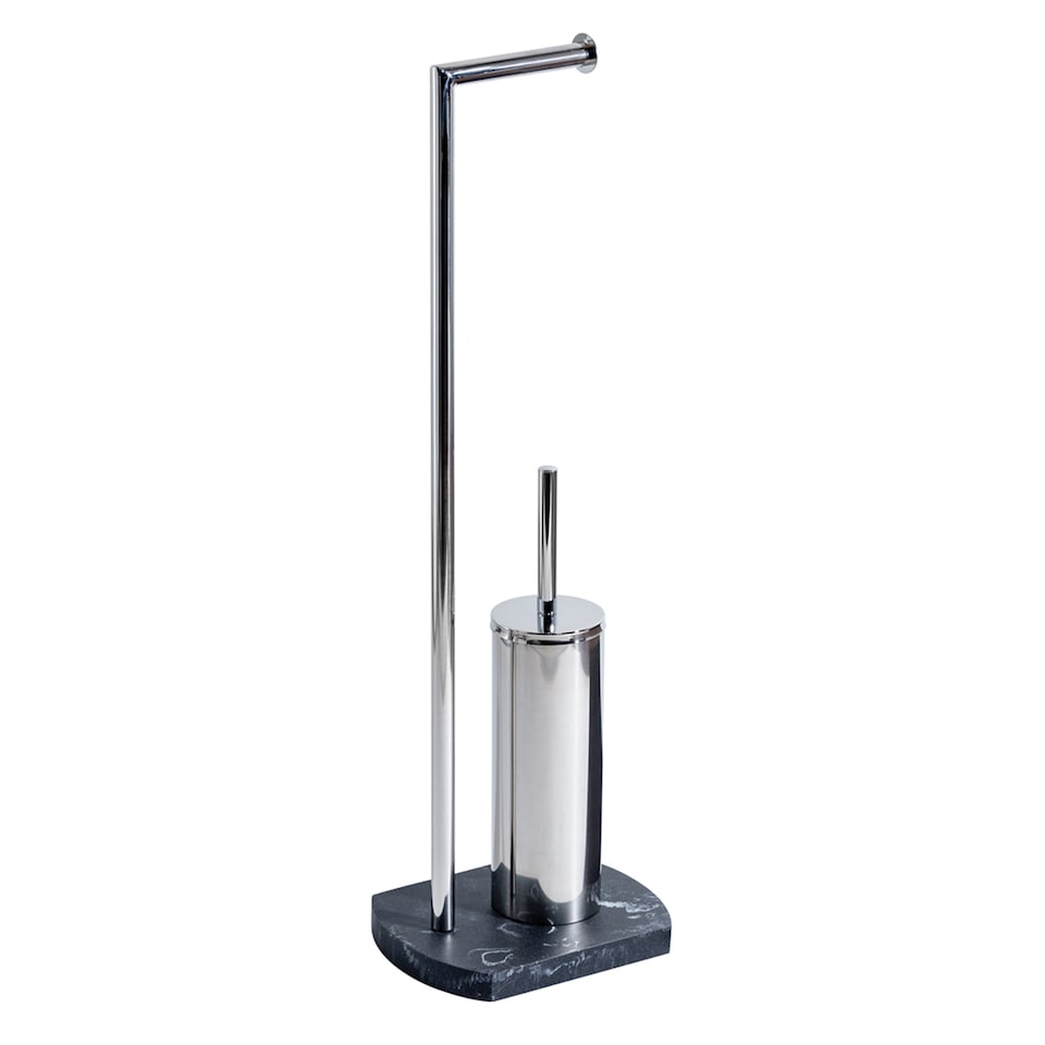 image 1 of Showerdrape Octavia Grey Marble & Chrome Toilet Roll Holder & Toilet Brush Combination | Grey | 1