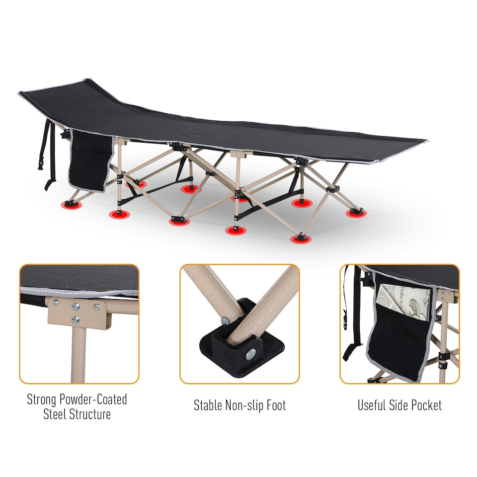image 1 of Outsunny Single Portable Outdoor Military Sleeping Bed Camping Cot Black
