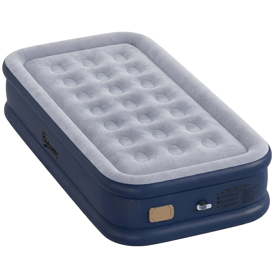 image 1 of Outsunny Inflatable Mattress, Air Bed with Built-in Pump | Grey | Grey | Double