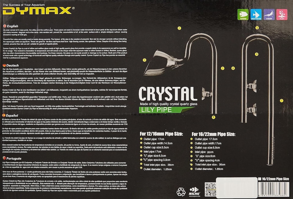 image 1 of Dymax Crystal Lily Pipe Set 16 - 22mm | Clear