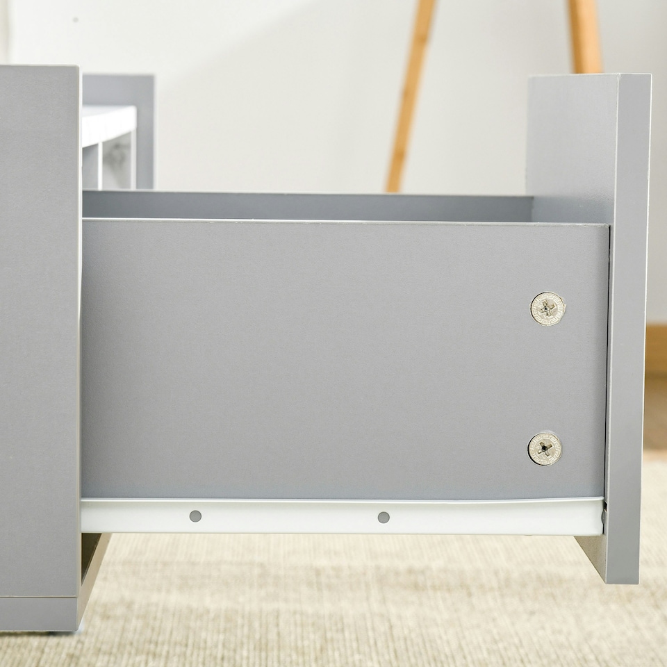 image 1 of HOMCOM Two-Tone Coffee Table Marble Effect w/ Storage Wood Legs Home Furniture Grey