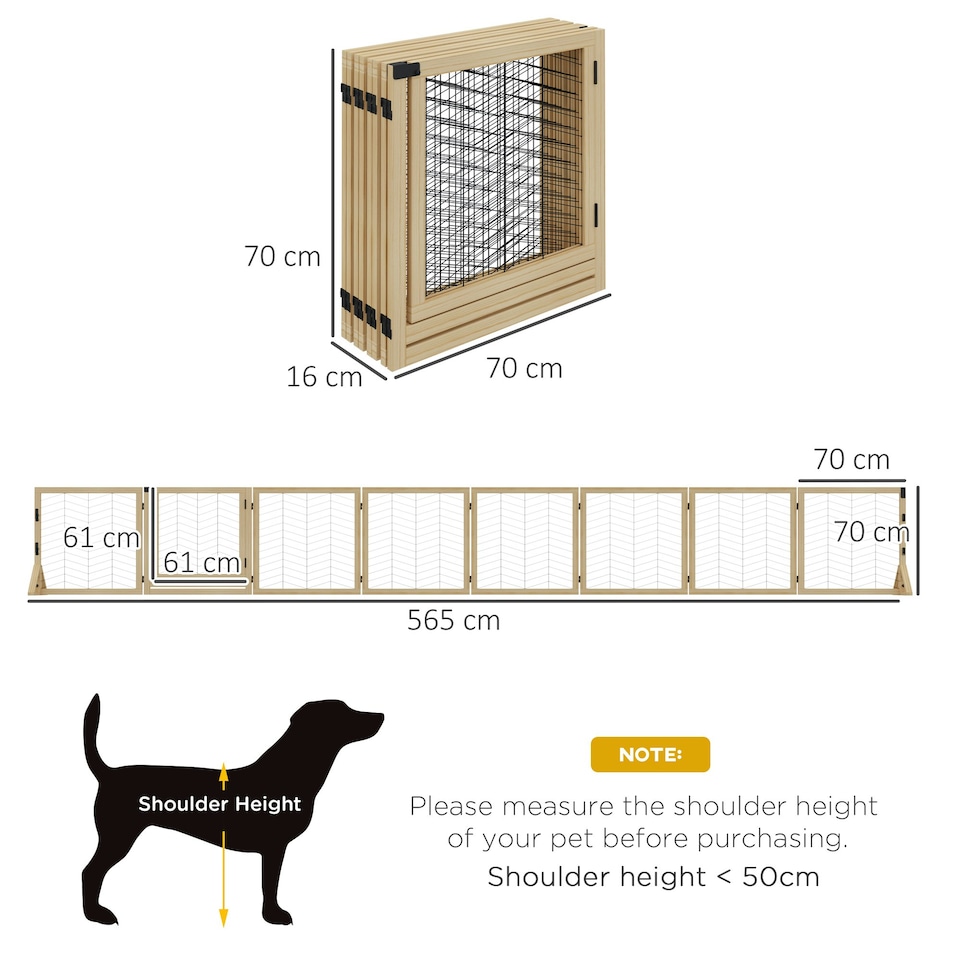 image 1 of PawHut 8 Panels Freestanding Dog Barrier for S and M Dogs - Natural Wood