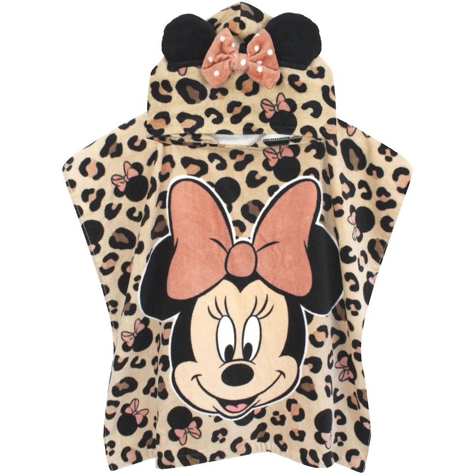 image 1 of Disney Minnie Mouse Girl's Towel Poncho | Kids Pink Hooded Beach Towel | Children's Bath Time Towel with 3D Ears & Bow Hood | Pink Gift