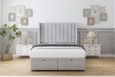 Sloomy Falcon Silver Naples Ottoman Bed Base With 54" Wingback Headboard 2'6 Small Single | Silver | Silver | Small Single | 1