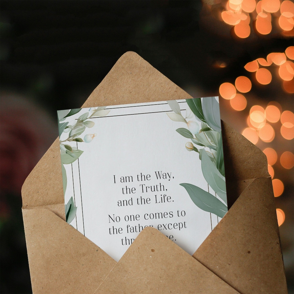 image 1 of The Way The Truth The Life Bible Quote Green Floral Christian Birthday Card