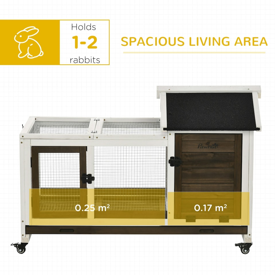 image 1 of PawHut Rabbit Hutch, Guinea Pig Cage with Wheels, Outdoor/Indoor, Brown