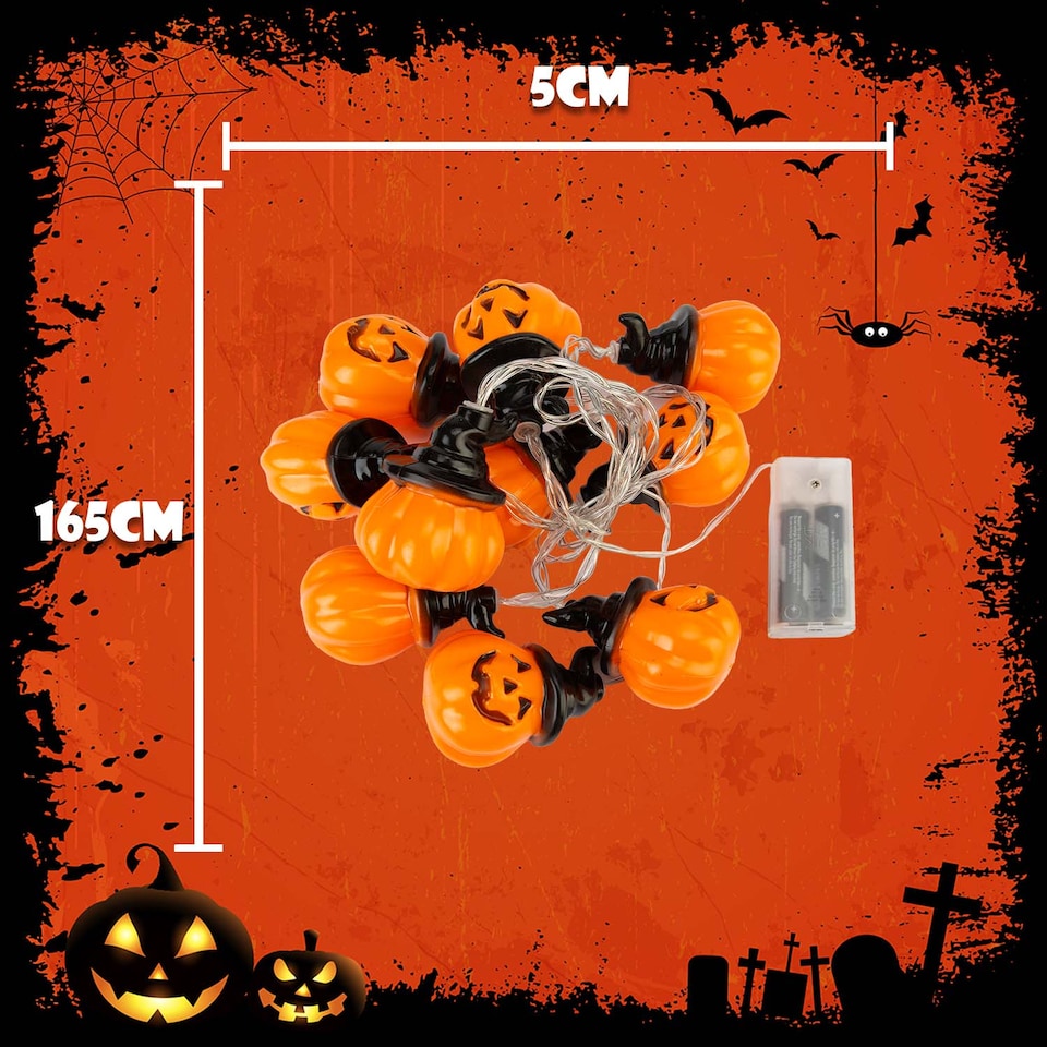 image 1 of vfm-estore Halloween Pumpkin Head String Lights - 165cm Orange Party Decoration