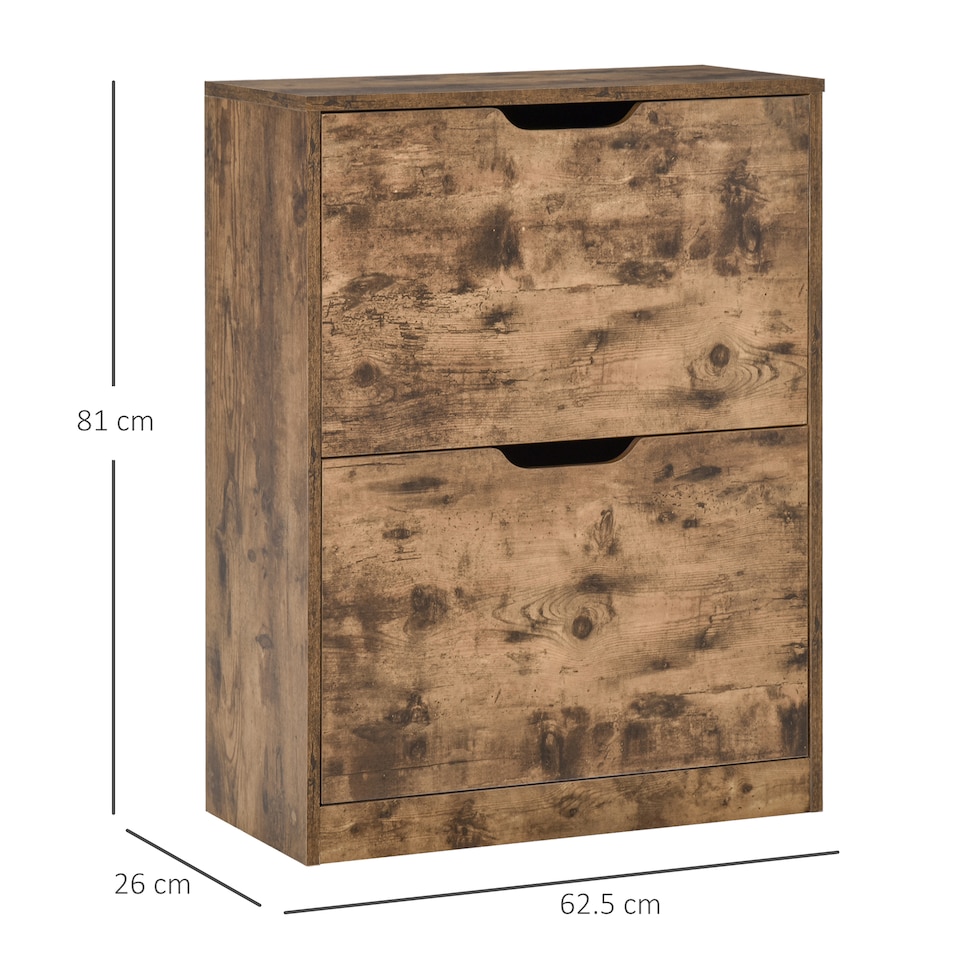 image 1 of HOMCOM Industrial Shoe Cabinet with 2 Flip Drawers, Narrow Shoe Storage Cabinet for 12 Pairs, Freestanding Slim Shoe Storage Organiser for Entryway, Hallway, Rustic Brown