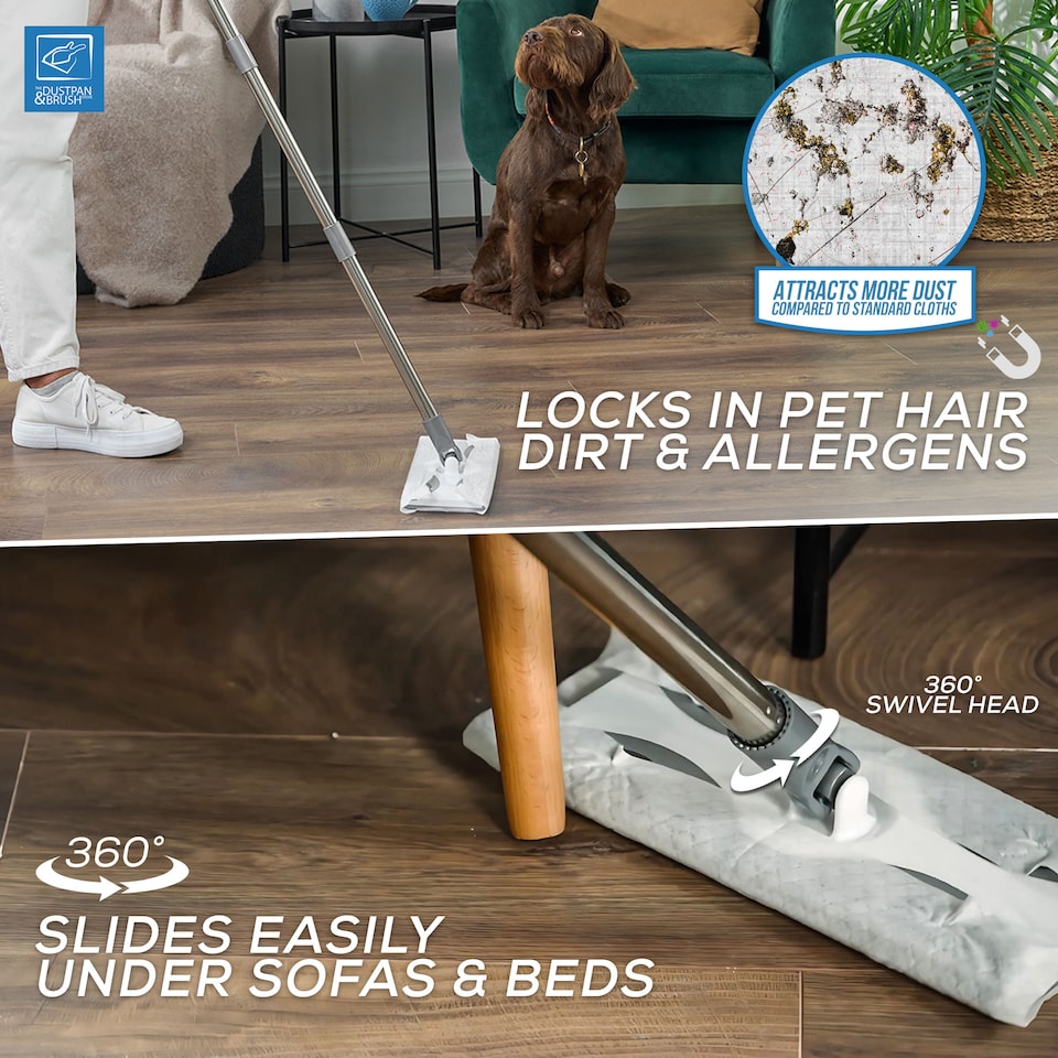 image 1 of Static Floor Sweeper Mop Kit Swivel Head Mop with 10 Dry Wipes for Wood Tile & Laminate