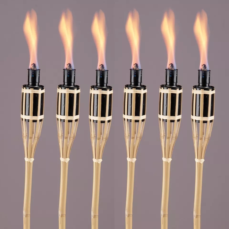 image 1 of Black Bamboo Torch Lanterns - Outdoor Garden Oil Patio Lights
