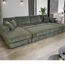 Rest Home Theatre Large Lounge Jumbo Cord 5 Seater Corner Sofa with Footstool Grey