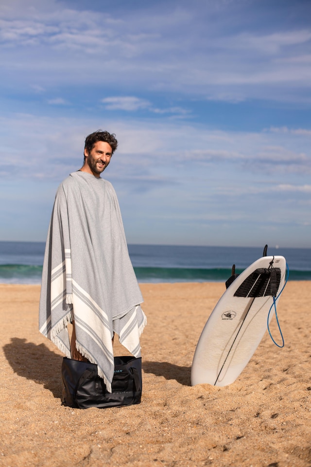 image 1 of Decathlon Poncho beach towel 190 x 190 cm grey blue