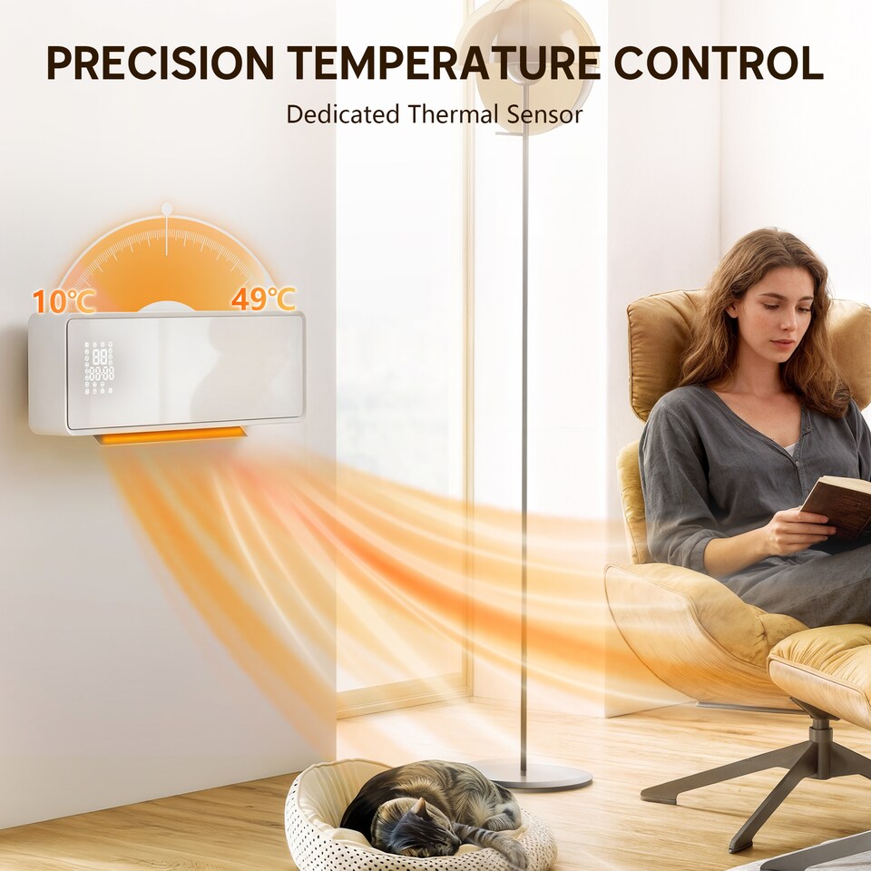image 1 of HOMCOM 2000W Ceramic Electric Heater with Fan, Wall Mounted, White | White