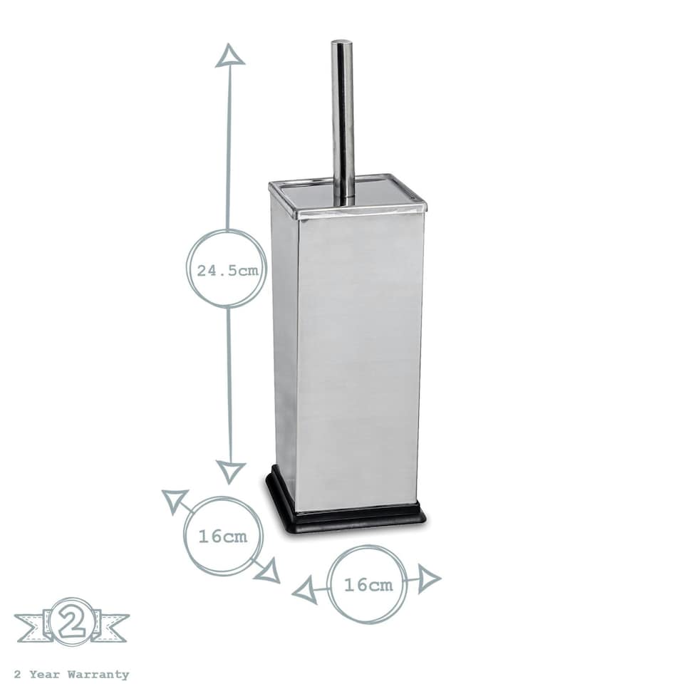 image 1 of Harbour Housewares Square Toilet Brush & Bin Set - Chrome Grey