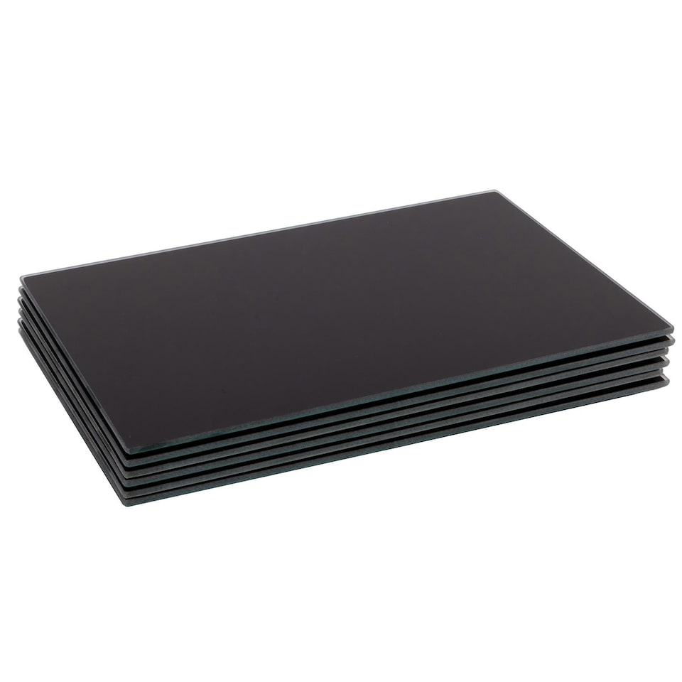 image 1 of Harbour Housewares Black Glass Placemats - 40 x 30cm - 6pc - Sleek Heat-Resistant Table Set Black