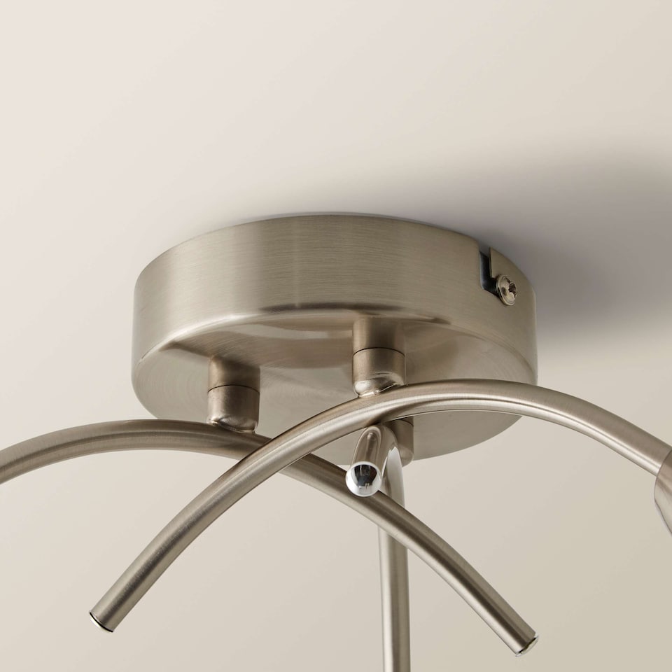 image 1 of ValueLights Barine Brushed Silver Semi-Flush Light & Bulb | Chrome