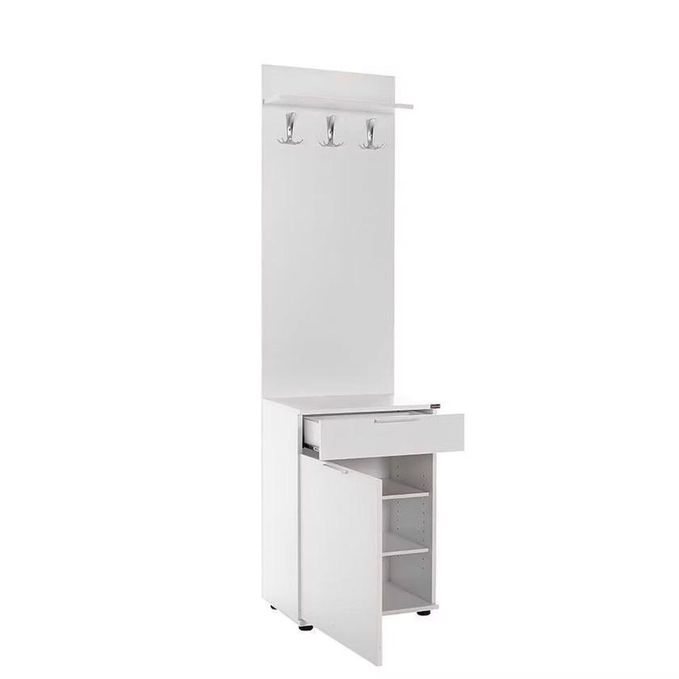 image 1 of Adore White Hall Stand with Drawer, Hooks & Shoe Cupboard - Entryway Organiser White