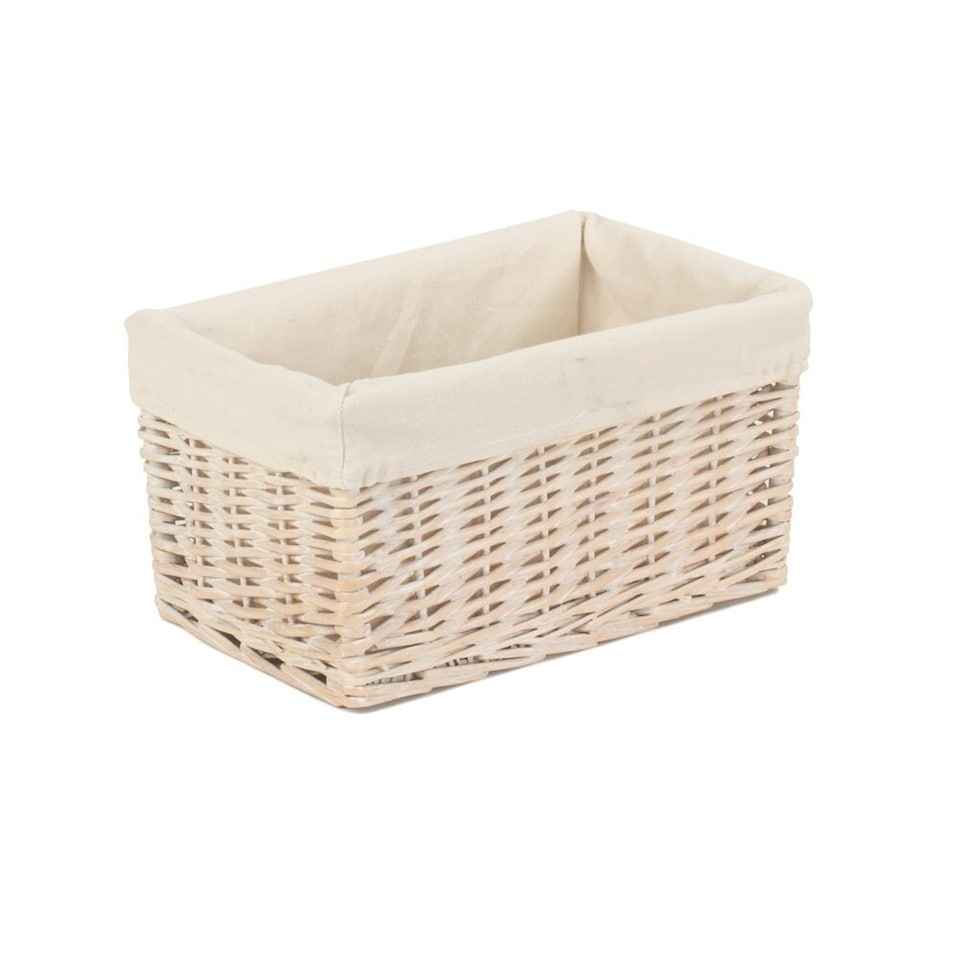 image 1 of Wicker Small White Lined Storage Basket | White | White