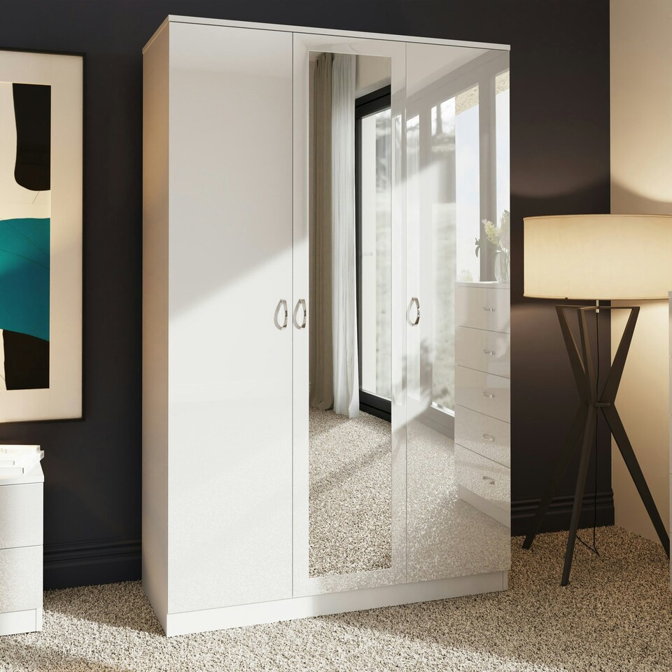 image 1 of FWStyle Chilton 3 Door Wardrobe With Mirror - White Gloss Front White