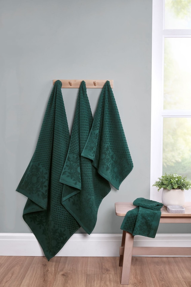 image 1 of Versailles Jacquard Cotton Towels Soft and Absorbent | Green | Hand towel