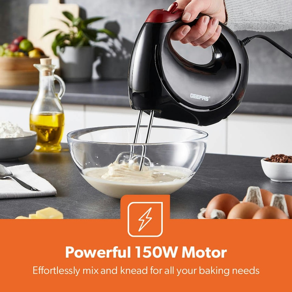 image 1 of GEEPAS 150W Hand Mixer - Electric Whisk Black