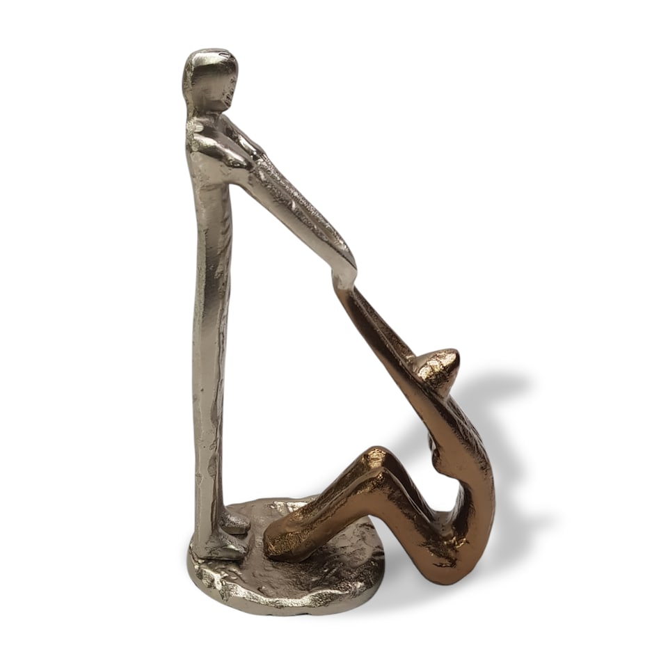 image 1 of Silver and Gold Aluminium Helping Hands Sculpture - Abstract Figurine for Home Accessories - Symbolic Decorative Ornament - 25cm