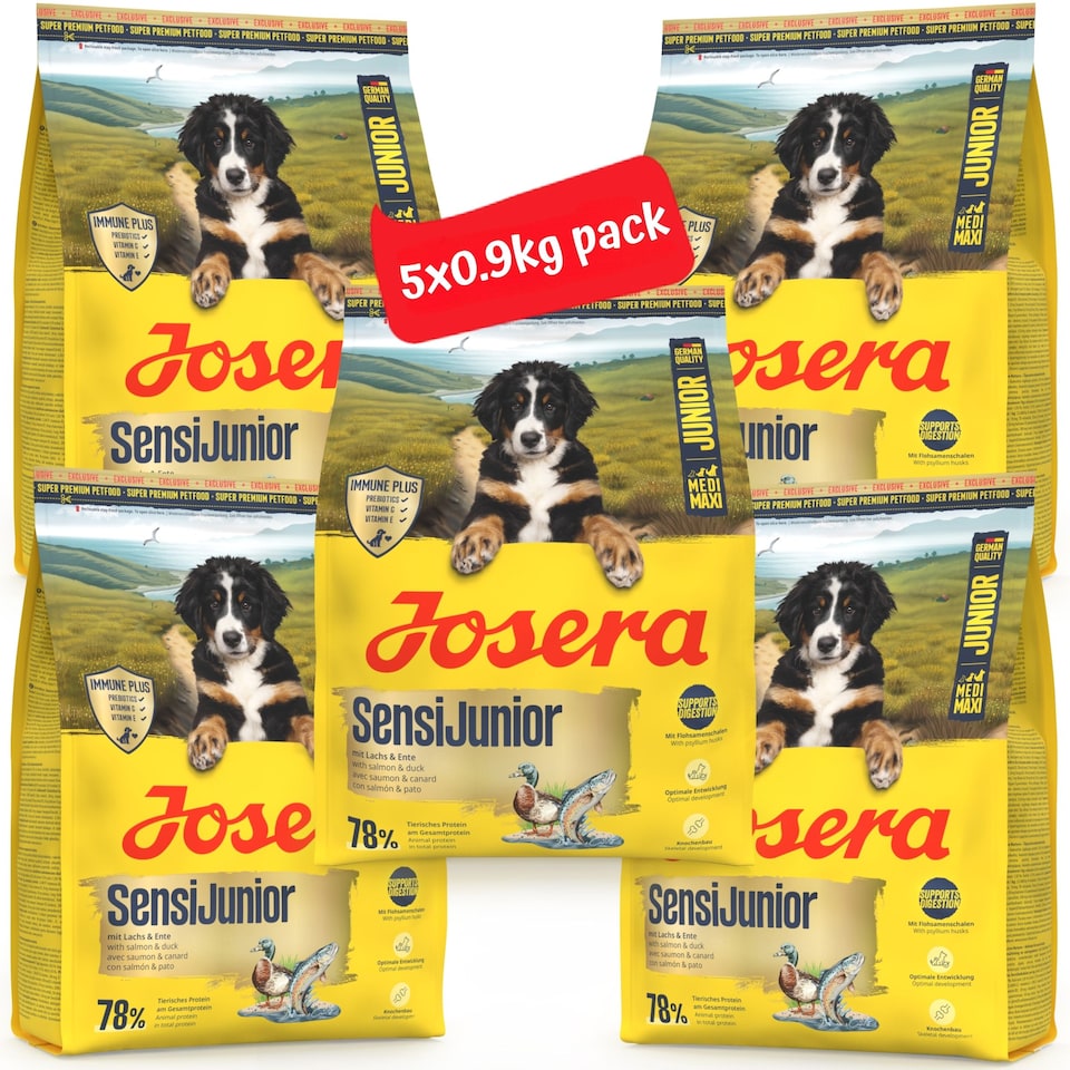 image 1 of Josera SensiJunior complete puppy food | For active pups | Sensitive digestion | Gluten-free | Medium & large breeds | Immune Plus | Lots of meat | 5x0.9kg
