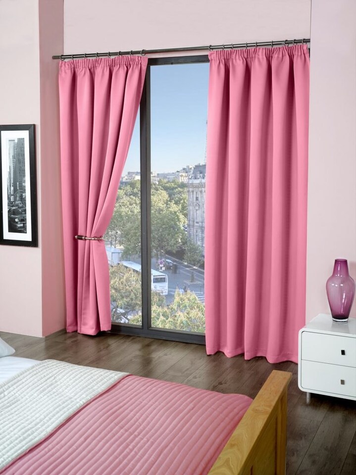 image 1 of Essential Woven Thermal Blackout Pencil Pleat Curtains 9054 Pink | Pink | Pink