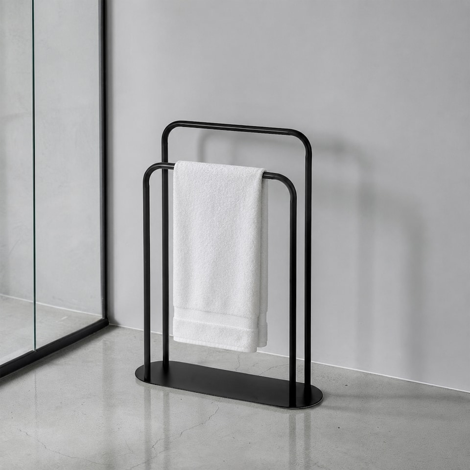image 1 of Showerdrape Aspen Freestanding Black Towel Storage Stand | Black | Black | 1