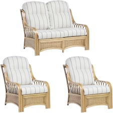 Desser Vale Light Oak Rattan 2 Seater Sofa Set in Linen Taupe - Conservatory Sofa Suite