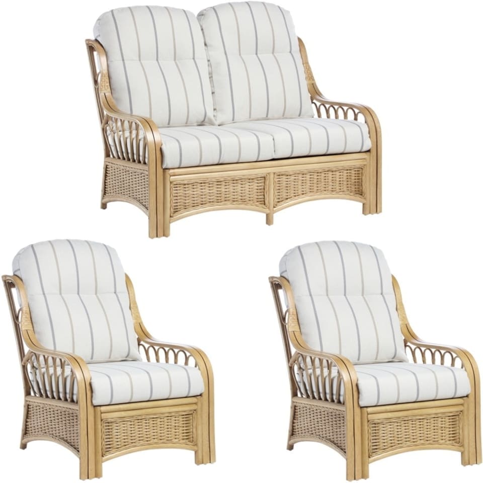 image 1 of Desser Vale Light Oak Rattan 2 Seater Sofa Set in Linen Taupe - Conservatory Sofa Suite