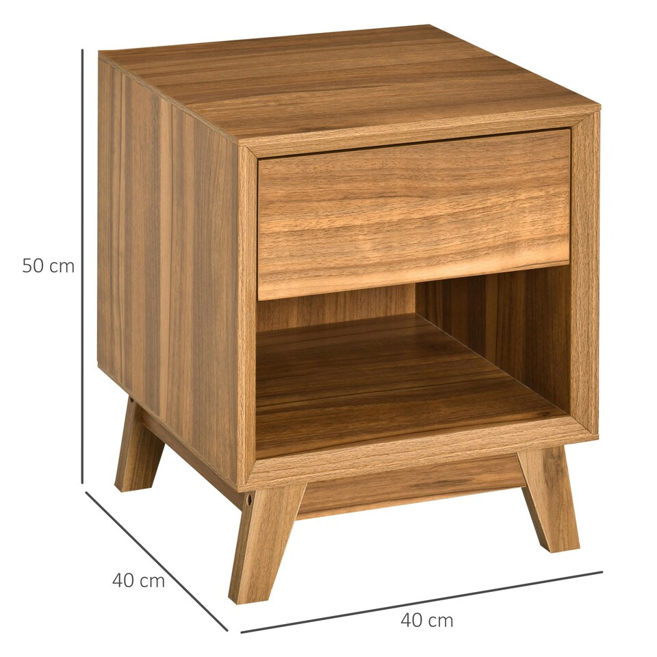image 1 of HOMCOM Bedside Table Storage Organizer Side Table with Drawer and Shelf Bedroom