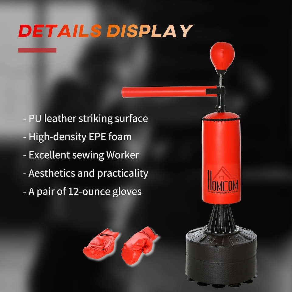 image 1 of HOMCOM Boxing Punch Bag Stand w/ Rotating Flexible Arm Speed Ball Waterable Base Black