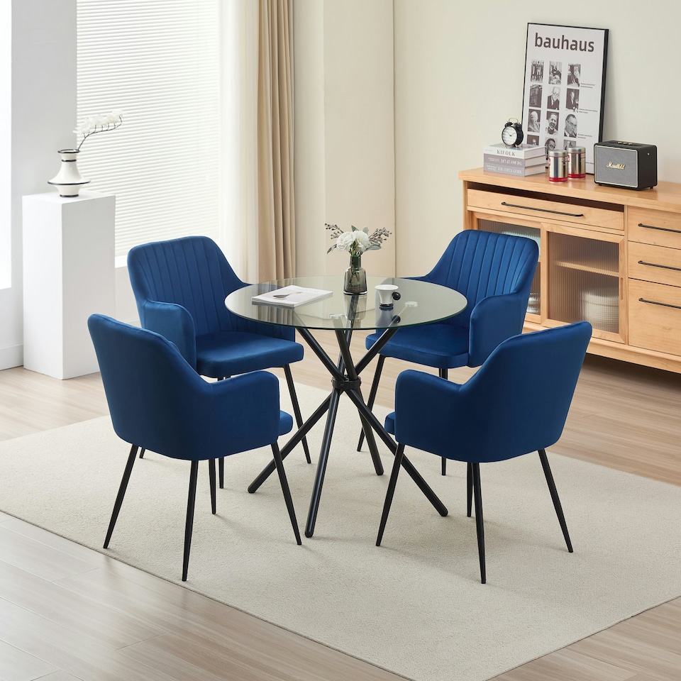 image 1 of New York Dining Table with 4 Charlotte Velvet Chairs Black