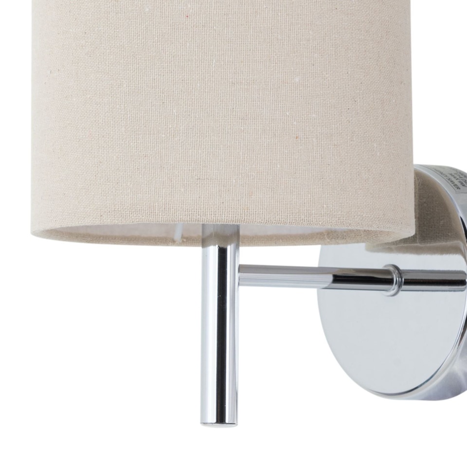 image 1 of Set of 2 Brea - Chrome Wall Lights with Natural Linen Shade | Chrome | Brown | 2