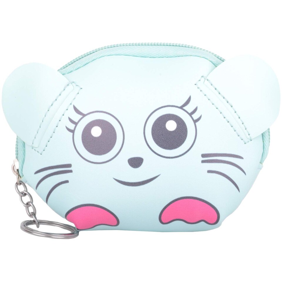 image 1 of Lorenz Childrens Zip Around Faux Leather Animal Coin Money Holder Purse with Key Ring | Blue | LightBlueCat