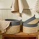 image 2 of Seagrass Grey Stripe Basket Grey | Stripe