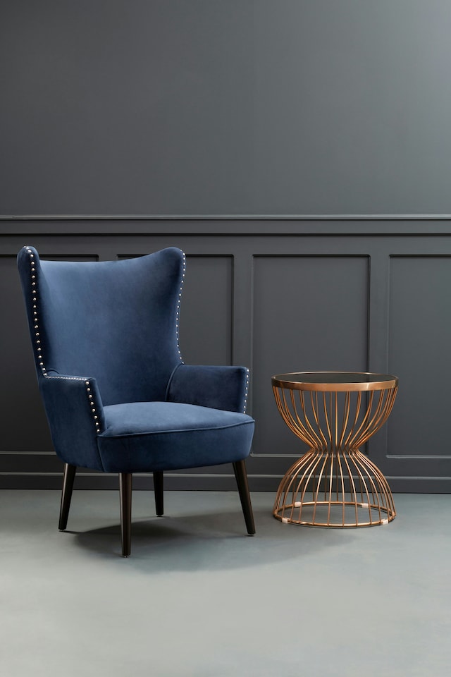 image 1 of Interiors by Premier Blue Wingback Lounge Arm Chair, High Back Fabric Living Room Chair, Mid Century Arm Chair with Fabric | Blue
