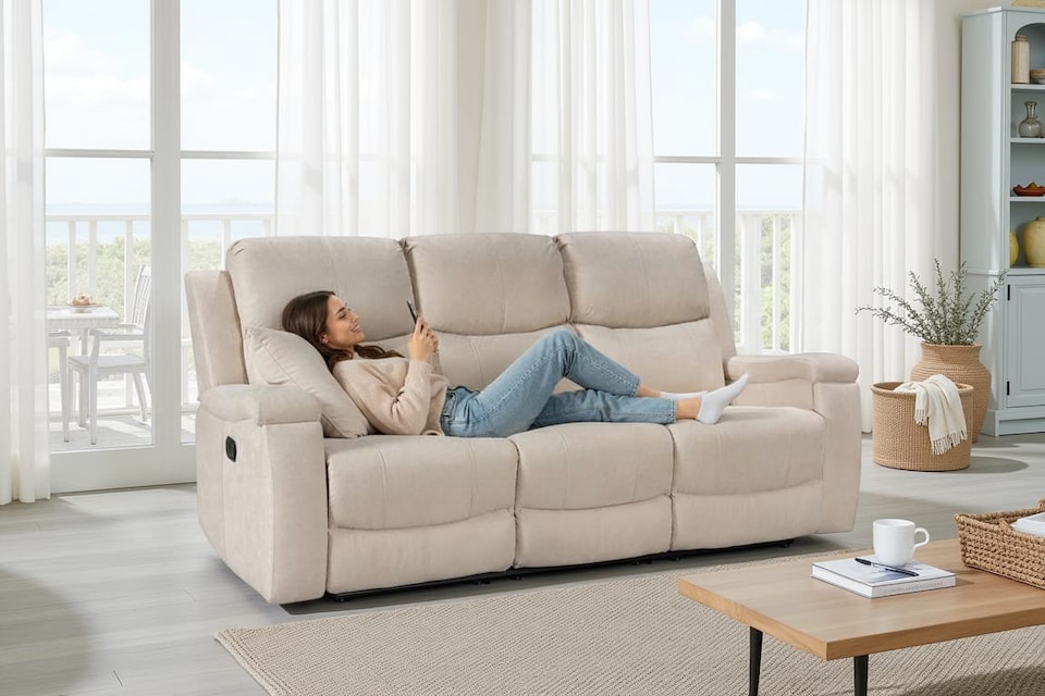 image 1 of Beige Fabric 2 Seater Manual Recliner Sofa VISCONTI