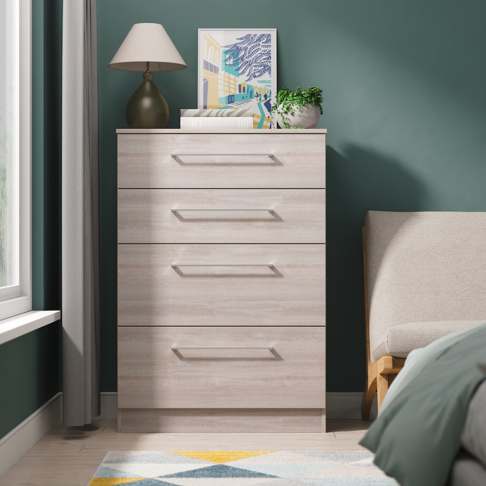 image 1 of Gloucester 4 Drawer Deep Chest of Drawers in Grey Oak (Ready Assembled) | Grey | Grey Oak