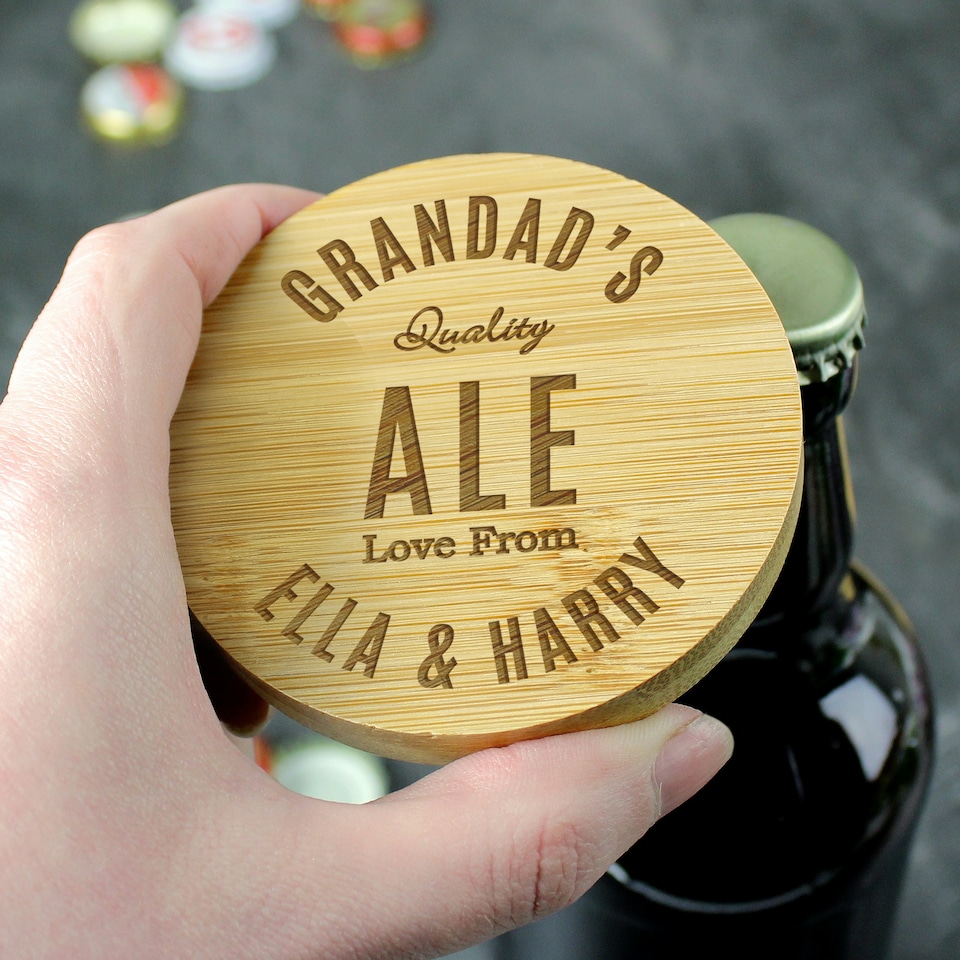 image 1 of Personalised Free Text Bamboo Bottle Opener Coaster